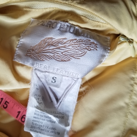 Vero Puimino Real Feather Embroidered Reversible Pale Yellow Puffer Jacket Sz S - Picture 10 of 16